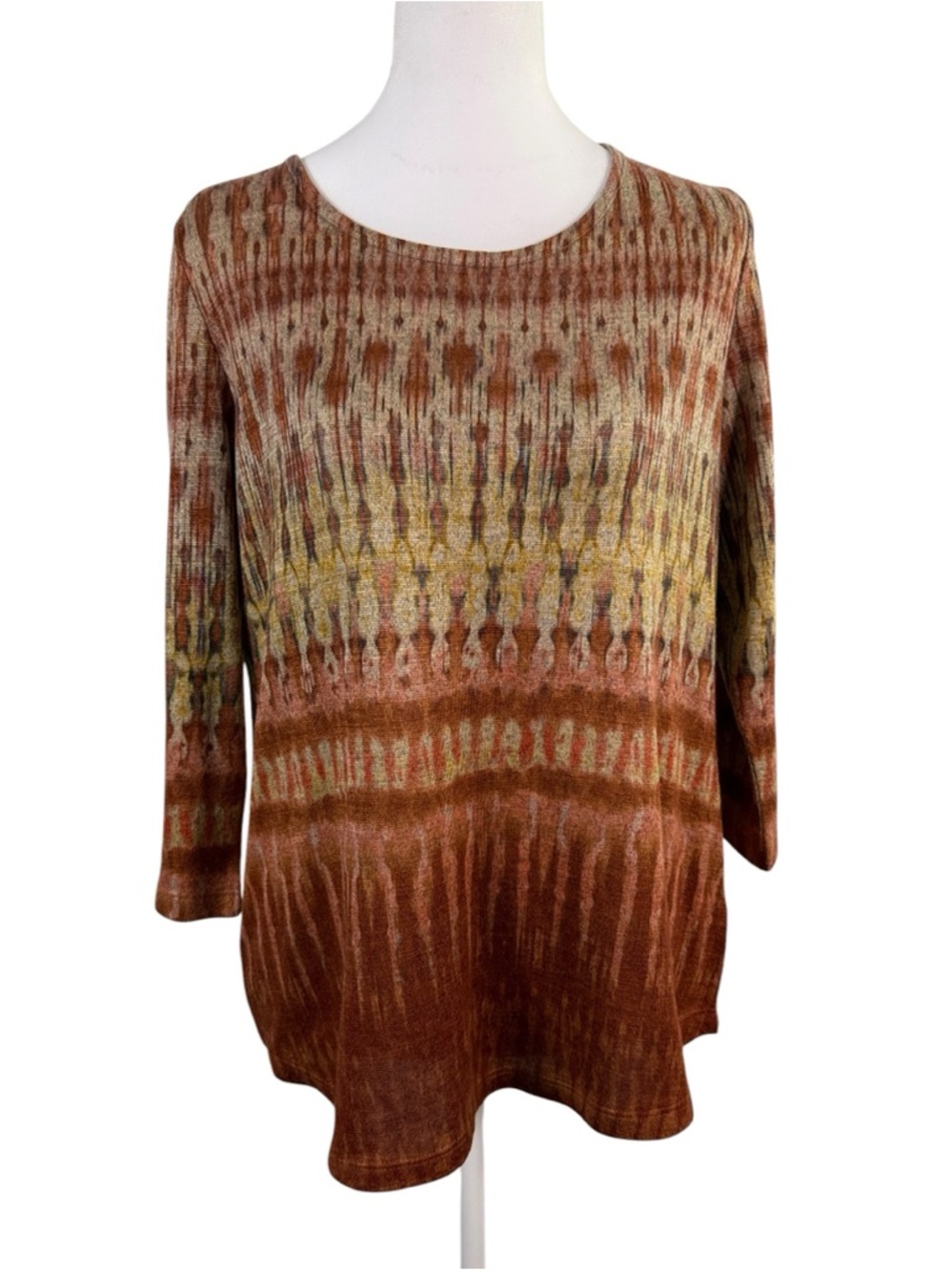 Energie Brown Red Patterned Long Sleeve Knit Top Size M Boho chic